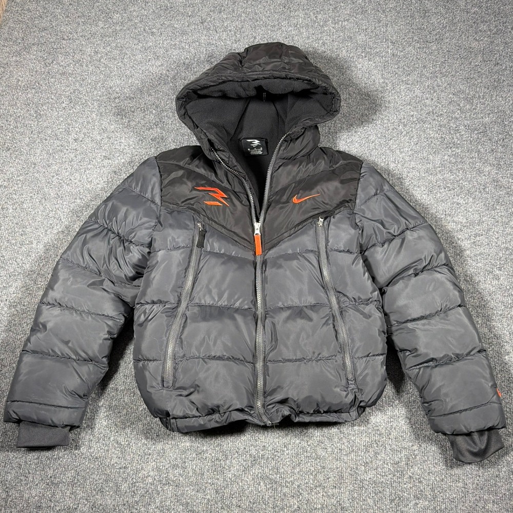 Nike 3Brand Puffer‎ Jacket Kids Large Black Orange Russell Wilson Hooded